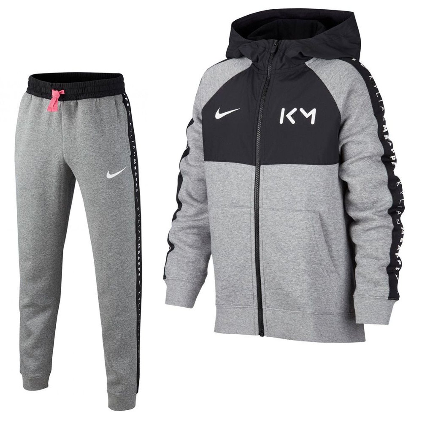 Nike Kylian Mbappe Fleece Trainingspak Kids Grijs Zwart Roze