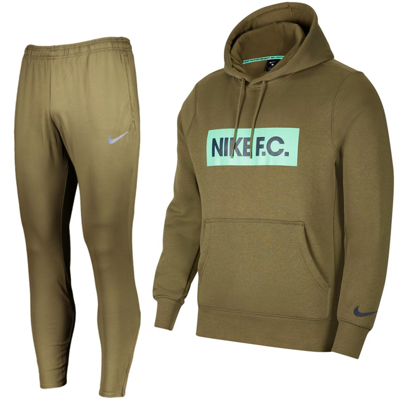 Nike F.C. Essential Hoodie Fleece Trainingspak Olijfgroen Blauw