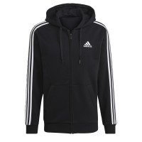 adidas Essentials Fleece 3-Stripes Full-Zip Hoodie Zwart Wit