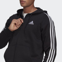 adidas Essentials Fleece 3-Stripes Full-Zip Hoodie Zwart Wit