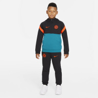 Nike Chelsea Travel Fleece Trainingspak 2021-2022 Kids Zwart Oranje Turquoise
