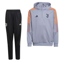 adidas Juventus Track Hoodie Trainingspak 2021-2022 Kids Grijs Oranje Zwart