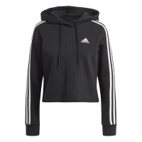 adidas 3-Stripes Crop Hoodie Dames Zwart Wit