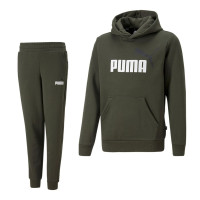 PUMA Essentials+ 2 College Big Logo Fleece Hoodie Trainingspak Kids Donkergroen Wit
