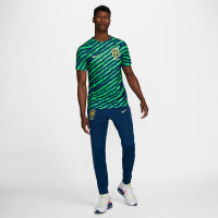 Nike Brazilië Pre Match Trainingsshirt 2022-2024 Blauw Groen Geel