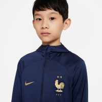 Nike Frankrijk Strike Full-Zip Hooded Trainingspak 2022-2024 Kids Donkerblauw Goud