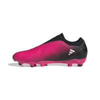 adidas X Speedportal.3 Veterloze Gras Voetbalschoenen (FG) Roze Zwart Wit