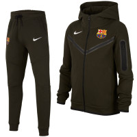 Nike FC Barcelona Tech Fleece Trainingspak 2023-2024 Kids Donkergroen Wit