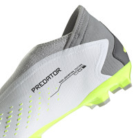 adidas Predator Accuracy.3 Veterloze Gras Voetbalschoenen (FG) Wit Grijs Felgeel Zwart