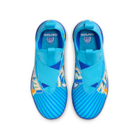 Nike Zoom Mercurial Vapor 15 Mbappé Academy Veterloze Zaalvoetbalschoenen (IN) Kids Lichtblauw Geel Oranje