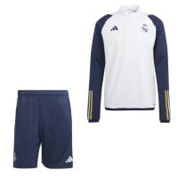 adidas Real Madrid Trainingsset 1/4-Zip 2023-2024 Wit Donkerblauw Goud