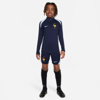 Nike Frankrijk Strike Trainingstrui 1/4-Zip 2024-2026 Kids Donkerblauw Lichtblauw