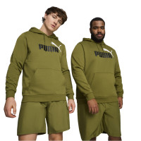 PUMA Essentials+ 2 College Big Logo Fleece Hoodie Olijfgroen Zwart Wit