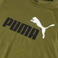 PUMA Essentials+ 2 Logo T-Shirt Olijfgroen Zwart Wit