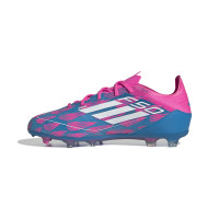 adidas F50 Pro Gras Football Shoes (FG) Kids Blue Pink White