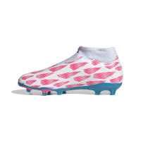 adidas Predator League Laceless Grass Football Shoes (FG) Kids White Pink Blue