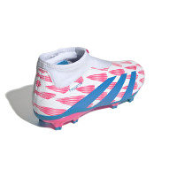 adidas Predator League Laceless Grass Football Shoes (FG) Kids White Pink Blue