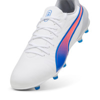 PUMA King Match Grass/Artificial Grass Football Shoes (MG) White Blue Light Pink