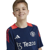 adidas Manchester United Training Shirt 2024-2025 Kids Dark Blue Red Silver