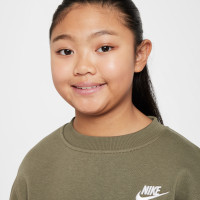 Nike Sportswear Club Fleece Crew Sweater Kids Olijfgroen Wit