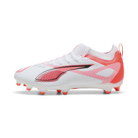 PUMA Ultra 5 Match Grass/Artificial Grass Football Shoes (MG) Kids White Black Red