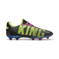 PUMA King Ultimate X KidSuper Grass/Artificial Grass Football Boots (MG) Dark Grey Yellow Pink