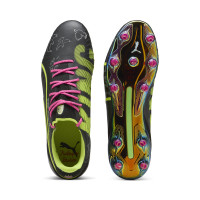 PUMA King Ultimate X KidSuper Grass/Artificial Grass Football Boots (MG) Dark Grey Yellow Pink