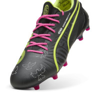 PUMA King Ultimate X KidSuper Grass/Artificial Grass Football Boots (MG) Dark Grey Yellow Pink