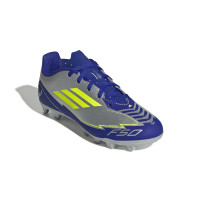 adidas F50 Messi Club Grass/Artificial Grass Football Boots (MG) Kids Silver Dark Blue Yellow