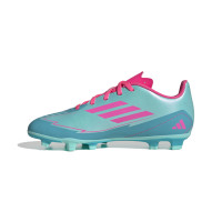 adidas F50 Messi Club Grass/Artificial Grass Football Boots (MG) Kids Turquoise Pink