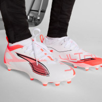 PUMA Ultra 5 Match Grass/Artificial Grass Football Shoes (MG) Kids White Black Red