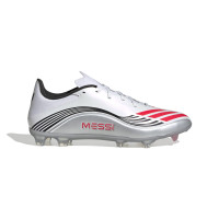 adidas F50 Messi League Gazon Naturel Artificiel Chaussures de Foot (MG) Blanc Argenté Rouge