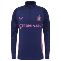 Castore Feyenoord Haut d'Entraînement 1/4-Zip 2025-2026 Enfants Bleu Foncé Rose