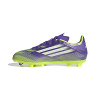 adidas F50 League Grass/Artificial Grass Football Boots (MG) Kids Purple White Neon Yellow