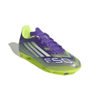adidas F50 League Grass/Artificial Grass Football Boots (MG) Kids Purple White Neon Yellow