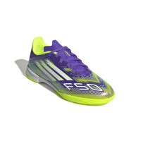adidas F50 League Zaalvoetbalschoenen (IN) Kids Paars Wit Neongeel