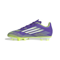 adidas F50 Club Grass/Artificial Grass Football Boots (MG) Kids Purple White Neon Yellow