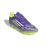 adidas F50 Club Grass/Artificial Grass Football Boots (MG) Kids Purple White Neon Yellow