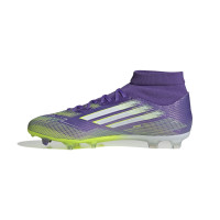adidas F50 League Mid Gras / Kunstgras Voetbalschoenen (MG) Paars Wit Neongeel