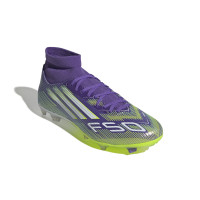 adidas F50 League Mid Gras / Kunstgras Voetbalschoenen (MG) Paars Wit Neongeel