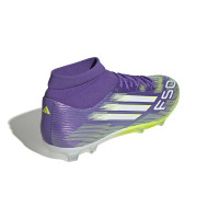 adidas F50 League Mid Gras / Kunstgras Voetbalschoenen (MG) Paars Wit Neongeel