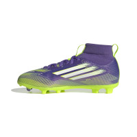 adidas F50 League Mid Gras / Kunstgras Voetbalschoenen (MG) Kids Paars Wit Neongeel