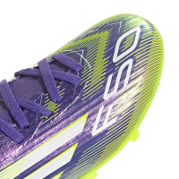 adidas F50 League Mid Gras / Kunstgras Voetbalschoenen (MG) Kids Paars Wit Neongeel