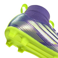 adidas F50 League Mid Gras / Kunstgras Voetbalschoenen (MG) Kids Paars Wit Neongeel