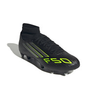 adidas F50 League Mid IJzeren-Nop Voetbalschoenen (SG) Zwart Zilver Neongeel
