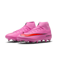Nike Zoom Mercurial Superfly 10 Academy Iron Nop Football Boots (SG) Anti-Clog Pink Bright Red Light Blue