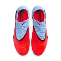 Nike Phantom 6 Low Elite IJzeren-Nop Voetbalschoenen (SG) Lichtblauw Felrood Zwart