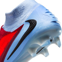 Nike Phantom 6 High Elite Gras Voetbalschoenen (FG) Lichtblauw Felrood Zwart