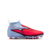 Nike Phantom 6 High Academy Laceless Grass/Artificial Grass Football Boots (MG) Kids Light Blue Bright Red Black
