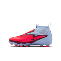 Nike Phantom 6 High Academy Laceless Grass/Artificial Grass Football Boots (MG) Kids Light Blue Bright Red Black